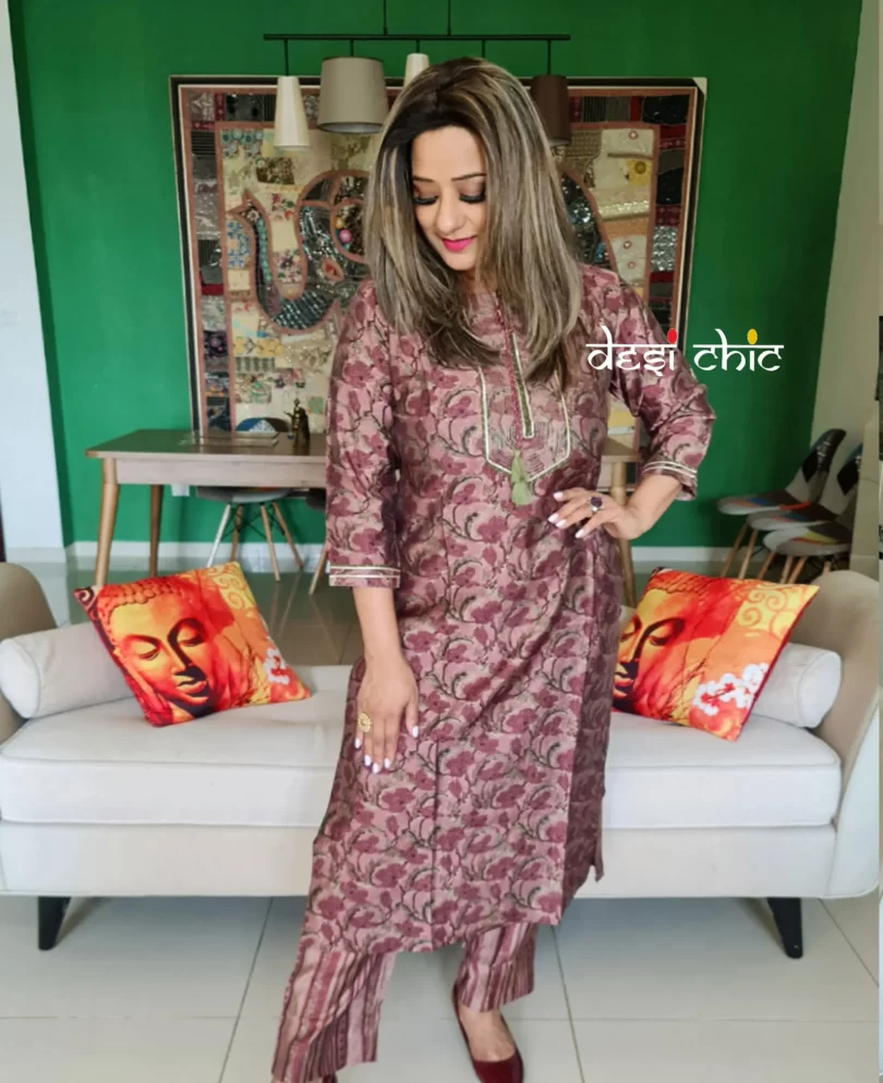 Mauve muslin silk kurta se