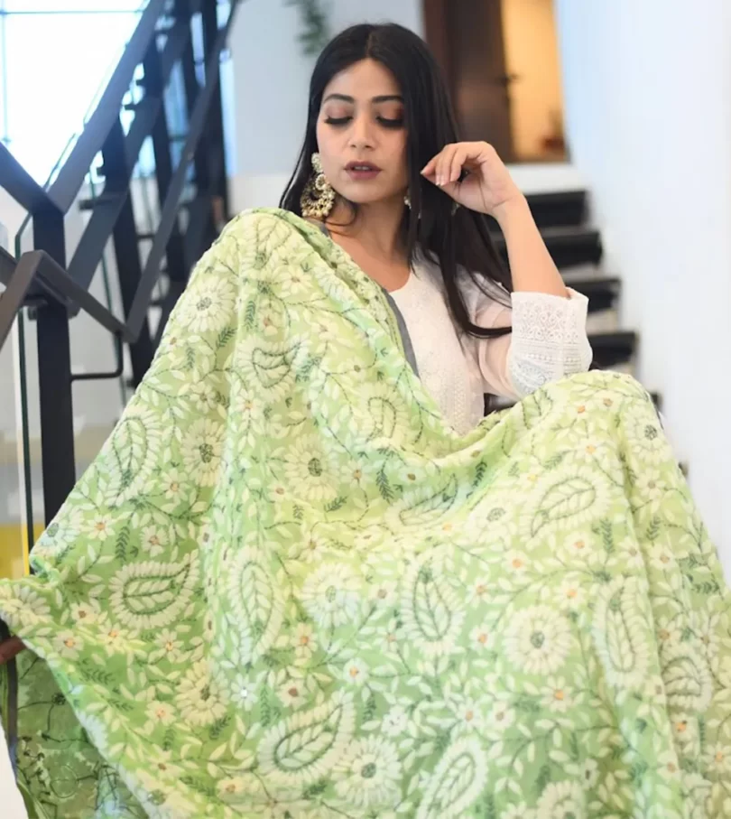 Green & White Handwork Phulkari