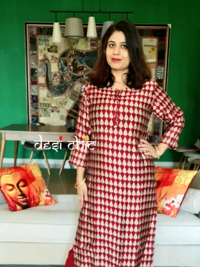 Droplet Print In Red Muslin Silk Kurta Set