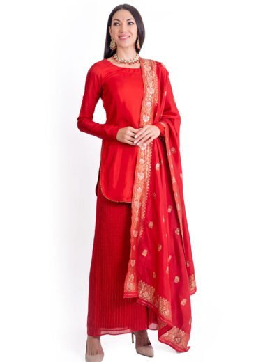 upada silk chudi sleeves red kurta