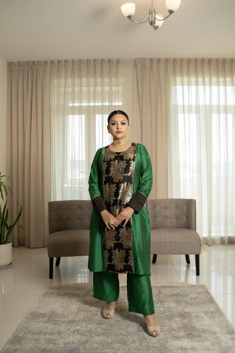 Green Color Silk Kurta Set with Plazzo