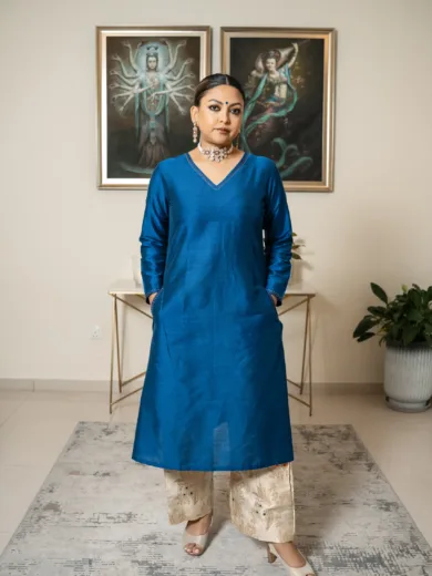 Blue Color Silk Kurta Set with Plazzo