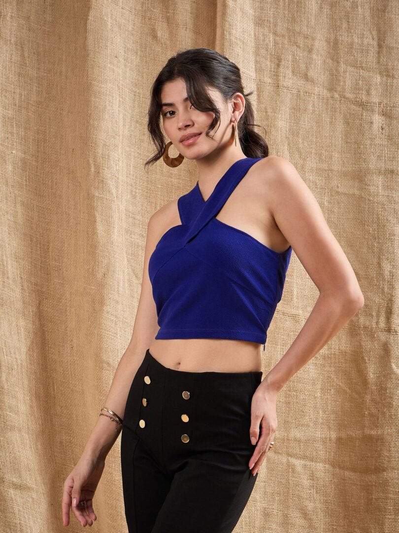 Women Royal Blue Halter Neck Top