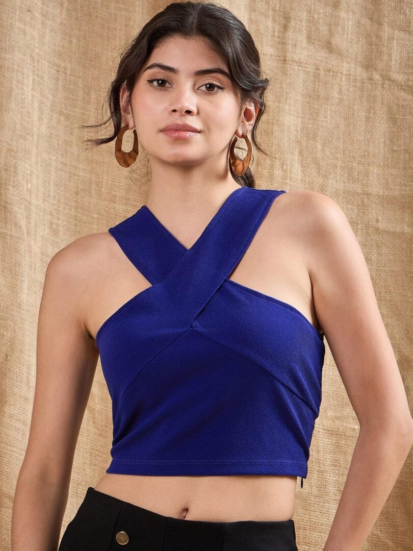 Women Royal Blue Halter Neck Top